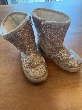 Cat & Jack Rose Gold Glitter Zip Booties